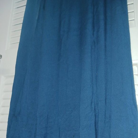 Womens Maxi Skirt Fold-top Deep Blue Teal Foldover Waist Long Skirt - Picture 1 of 6